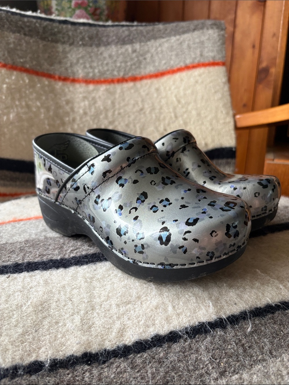 Dansko Patent Cow Print Clog 36